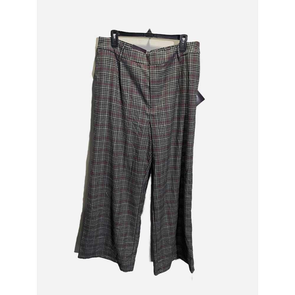 Ava & Viv Wide Leg Pants Womens 17 Gray Plaid Stretch Trousers Career Casual